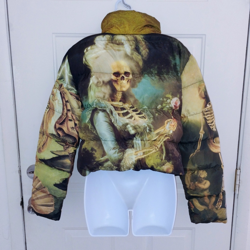 Trickz N' Treatz Cursed Image Skeleton Print Puffer Jacket - Picture 2 of 8